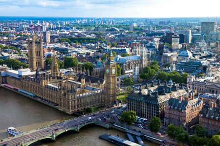 LONDON, UK - JUNE 6, 2015:  Cityscape from London Eye with houses of Parliament , Big Ben and  Westminster Abbeyのeditorial素材