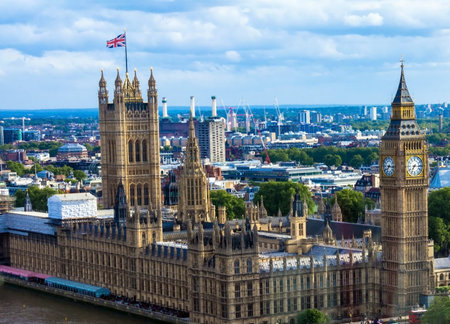 LONDON, UK - JUNE 6, 2015:  Cityscape from London Eye with houses of Parliament , Big Ben and  Westminster Abbeyのeditorial素材
