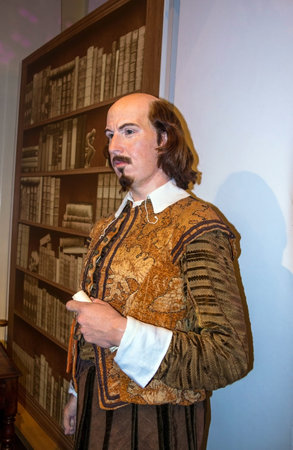 LONDON, UK -JUNE 7,2015: Wax figure of  world-famous British writer William Shakespeare at Madame Tussauds museum.のeditorial素材