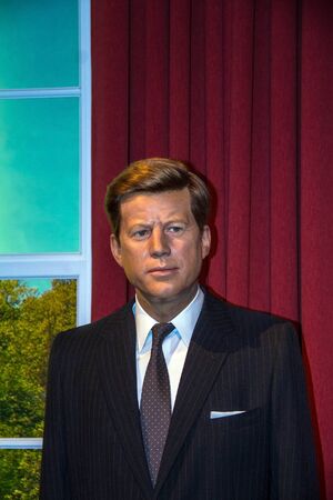 LONDON , UK - JUNE 7, 2015: Wax figure of John F. Kennedy , former the USA president, in the Madame Tussauds museum in London. Marie Tussaud was born as Marie Grosholtz in 1761のeditorial素材