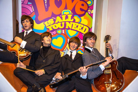 LONDON , UK - JUNE 7, 2015: Beatles wax figures in Madame Tussauds museum. Marie Tussaud was born as...