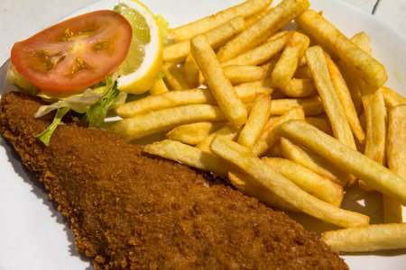 Traditional British fish and chipsの写真素材