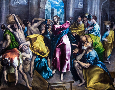 LONDON, UK - JUNE 7, 2015: Christ driving the Traders from the Temple (1600) by El Greco (1541-1614) at the National Gallery of London.  at the National Gallery of London.のeditorial素材