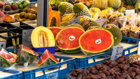 Salzburg, Austria - July 15,2017: Fruit market in the city centerのeditorial素材