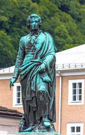 The statue of Mozart in the Mozart Square in Salzburg, Austriaのeditorial素材