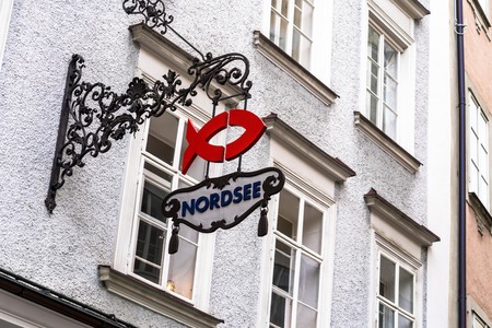 SALZBURG - AUGUST 15, 2017: Nordsee restaurant logo. Nordsee is a German fast-food restaurant chain specialising in seafoodのeditorial素材