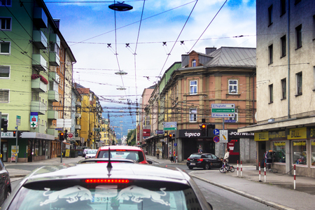 Salzburg, Austria - July 15,2017: Busy traffic on one of the main streets of the cityのeditorial素材
