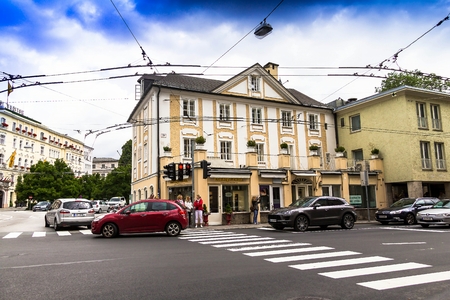 Salzburg, Austria - July 15,2017: Cristian Doppler birth place. Doppler house in Salzburgのeditorial素材