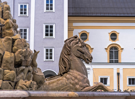 Detail of huge fountain on Rezidenzplatz (Residence Square). Sculptor Tomasso di Garona, 1656-1661. Salzburg. Austriaの写真素材