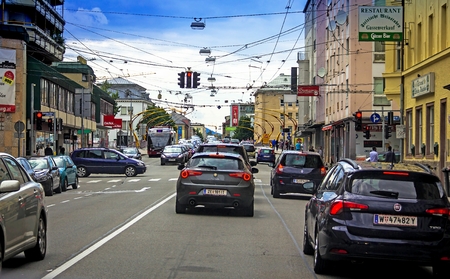 Salzburg, Austria - July 15, 2017: Busy traffic on one of the main streets of the cityのeditorial素材