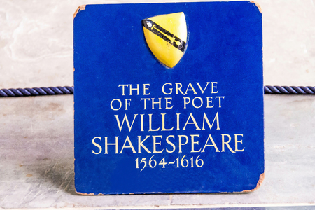 STRATFORD-UPON-AVON, UK - JUNE 8, 2015: The grave of famous English playwright and poet William Shakespeare, located in the Church of the Holy Trinityのeditorial素材