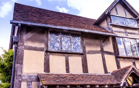 STRATFORD UPON AVON, UK . Detail of House a birthplace where playwright and poet William Shakespeare was born.のeditorial素材