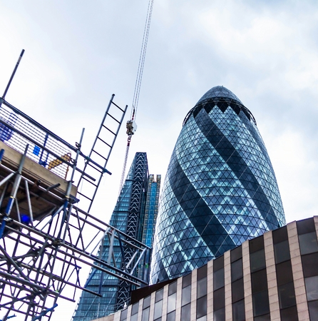 LONDON, UK - JUNE 9, 2015: Gherkin building and Shard London's skyscraperのeditorial素材