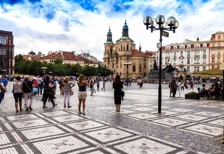 Prague, Czech Republic -July 23,2017: Old Town Square with tourists. It's a historic square in the Old Town quarter of Prague, popular with touristsのeditorial素材