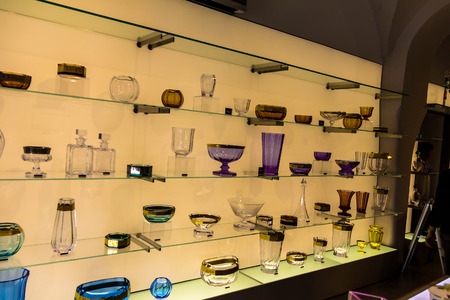 Prague, Czech Republic -July 23,2017: Store of famous Bohemian glass or Bohemia crystal piecesのeditorial素材