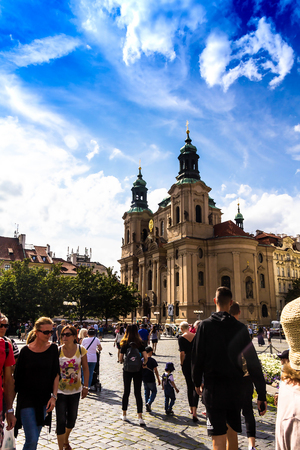 Prague, Czech Republic -July 23,2017: Old Town Square with tourists. It's a historic square in the Old Town quarter of Prague, popular with touristsのeditorial素材
