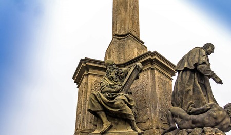Detail of Plague Column of Virgin Mary(Mariansky sloup) at the morning of cloudy summer day. Pragueのeditorial素材