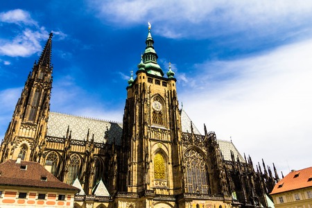 Famous St. Vitus Cathedral at cloudy summer day. Prague, Czech Republicのeditorial素材