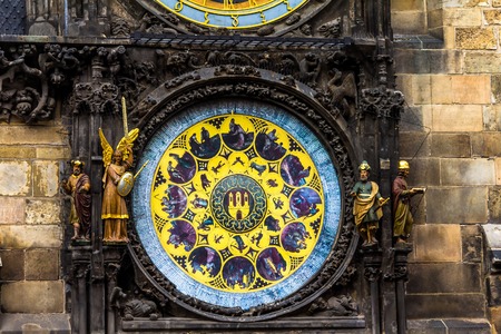 Prague chimes or eagle clock (Czech Prazsky orloj, also Czech Staromestsky orloj) .The medieval clock tower, mounted on the south wall of the Old Town Hall towerのeditorial素材