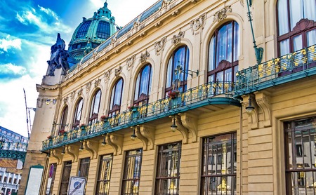 Prague, Czech Republic. Municipal House (Smetana Hall) with unidentified people. The City is home to many cultural attracts in historic centerのeditorial素材