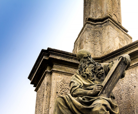 Detail of Plague Column of Virgin Mary(Mariansky sloup) at the morning of cloudy summer day. Pragueのeditorial素材