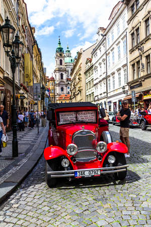 Prague, Czech Republic -July 23,2017: Vintage cars for sightseeing in Mala stranaのeditorial素材