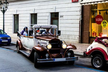 Prague, Czech Republic -July 23,2017: Vintage cars for sightseeing in Prague city centerのeditorial素材