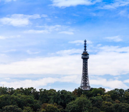 Beautiful Landscape With Petrin Lookout Tower On Top Of Hill, Prague,Czech Republic