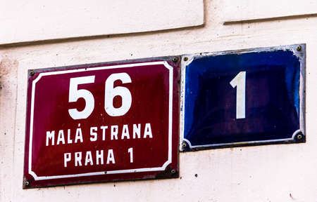 Prague, Czech Republic -July 23,2017: Street sign, Prague, Mala Stranaのeditorial素材
