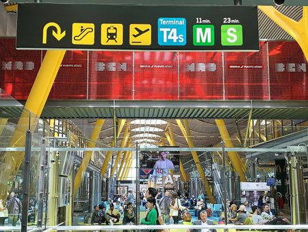 Madrid, Spain - May 16, 2019: Check in departure hall in Madrid international airport