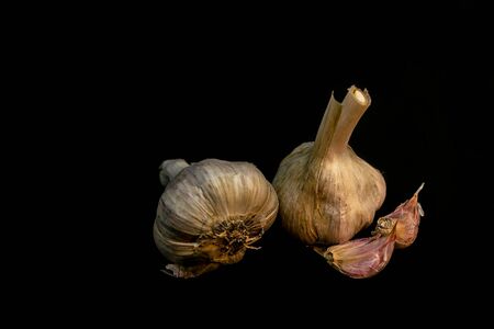 Fresh garlic on black background. Selective focusの写真素材