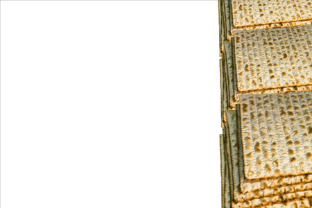 Piles of Jewish Matzah bread, the substitute for bread on the Jewish Passover holiday. Pesach matzo...