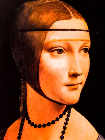 Tel Aviv, Israel - March 6, 2019: Copy of the painting "Lady with the Ermine" by Leonardo da Vinci at The exhibition of Leonardo da Vinci - 500 years old.のeditorial素材