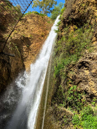 Tanur or Oven Waterfall (21 m)in Ayoun Nature Reserve, by the town of Metula, Upper Galilee, Israelの写真素材