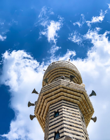 A mosque with a minaret in the Muslim Circassian - Adyghe village Kfar Kama, located near the...