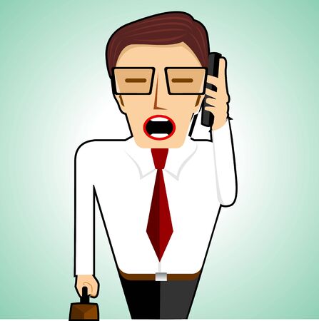 illustration of businessman with briefcase talking on cell phoneのイラスト素材