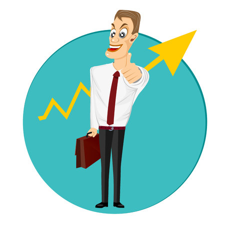 illustration of successful business man standing with his thumbs up and briefcaseのイラスト素材