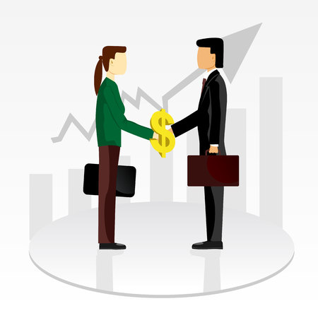 illustration of business shaking hands with briefcases and graphのイラスト素材