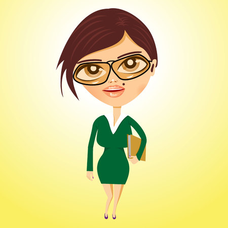 illustration of business woman with beauty spot and glasses holding folder in one handのイラスト素材