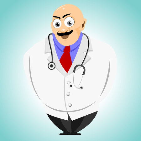 illustration of brutal doctor with mustache and big eyes staringのイラスト素材
