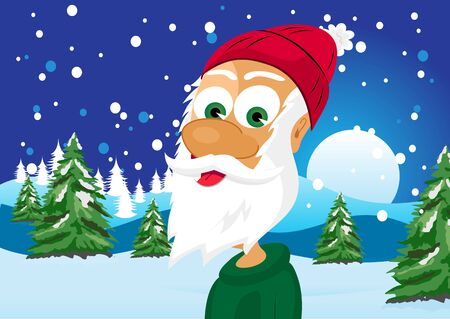 illustration of funny skinny santa claus wearing green sweater and red woolen capのイラスト素材