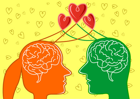 silhouettes of man and woman looking at each other with loveのイラスト素材