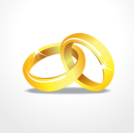 illustration of couple of gold wedding rings on white backgroundのイラスト素材