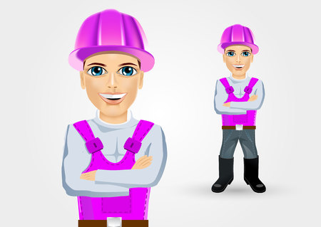 construction engineer worker builder with crossed armsのイラスト素材