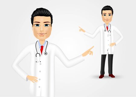 portrait of a friendly medical doctor pointing at somethingのイラスト素材