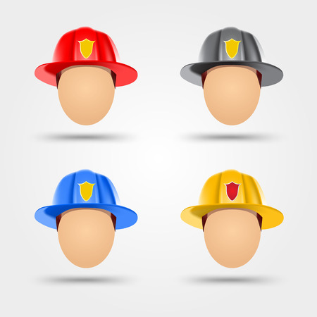set of firefighter helmets isolated on white backgroundのイラスト素材