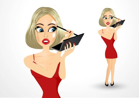 illustration of beautiful realistic woman applying eyelinerのイラスト素材