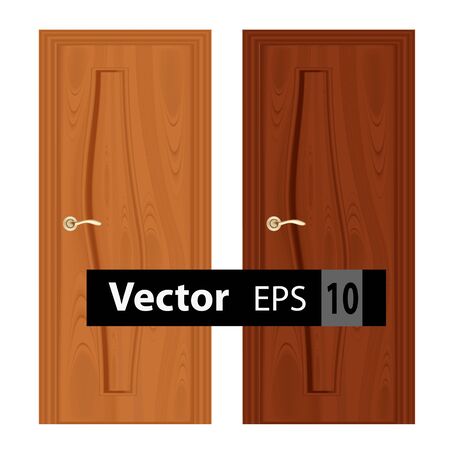 close up of closed entrance wooden doors on a white backgroundのイラスト素材