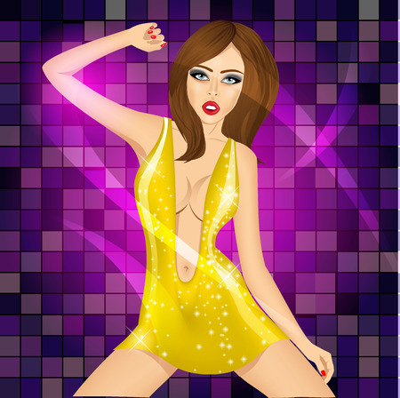 portrait of dance queen dancing on disco partyのイラスト素材