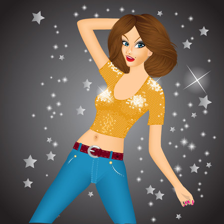 portrait of young dancing girl on disco partyのイラスト素材